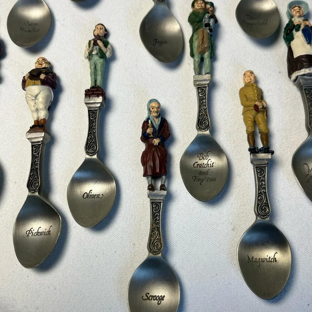 1981‎ Franklin Mint Charles Dickens Christmas Carol Set of 12 Pewter Spoons